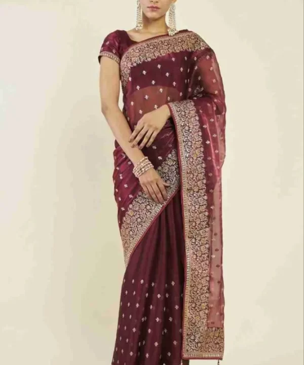 Maroon Burberry Silk Saree