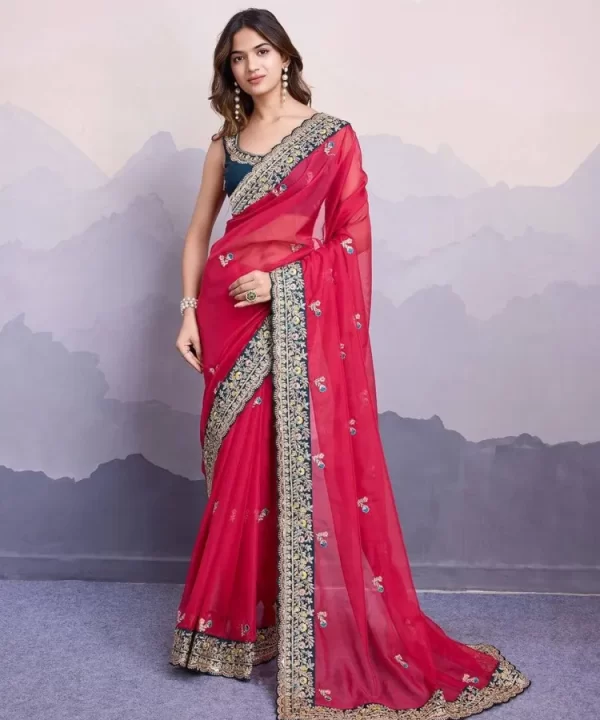 Red Color Saree in Soft Organza